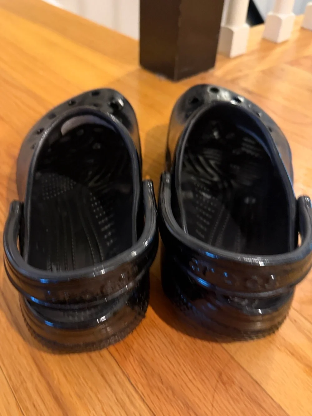 CROCS Kids Patent Black Slip-On Clogs with Heel Strap